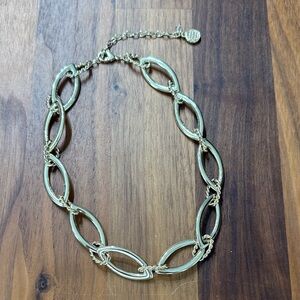 Gold Tone Ikat Oval Oblong Link Short Collar Simple Necklace Vintage Minimalist
